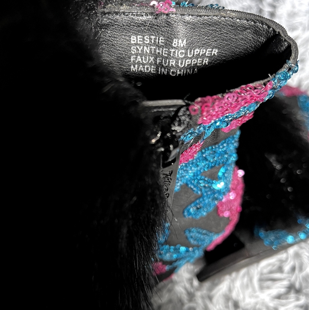 Sequin and Faux Fur Boots - Size 8 - Picture 2 of 4